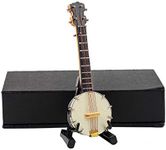 Dselvgvu Miniature Banjo with Stand and Case Mini Musical Instrument Collectible Mini Banjo Replica Miniature Dollhouse Model Christmas Ornament (3.94"x1.31"x0.55")