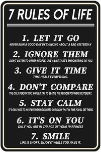 Funny Man Cave Room Sign, Tin Signs 7 Rules Of Life, Office Motivational Poster Wall Art For Bedroom, Garage, Basement, Home Bar Decor 8" x 12"