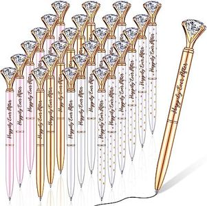 Yexiya 24 Pcs Bridal Shower Pens Happily Ever After Diamond Pens Crystal Pens Bling Wedding Pens Cute Metal Black Ink Ballpoint for Women Girls Bridesmaid Coworkers Gifts Office Party (Polka Dot)