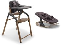 Bugaboo Giraffe High Chair Bundle – Wooden High Chair + Newborn Set + Rocker Frame – Adjustable, Ergonomic, Newborn to Toddler Seating System, FSC Certified - Warm Wood/Grey