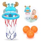 Bath Toys, Bathtub Basketball Hoop for Kids Toddlers - New Upgraded Strong Suction Cup Basketball Hoop with 3 Balls Set, Bath Toys Shower Toys Gifts for 1-8 Year Old Boys Girls Kids (Crab-blue)