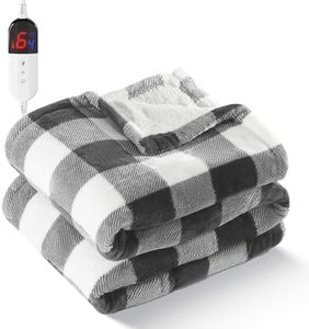 Electric Heated 62"x 84" Sherpa Buffalo Plaid Christmas Twin Blanket with 6 Heating Levels & 10 Hours Auto Off, Fast Heating Warm Washable Blanket with Over-Heat Protection, ETL Certification, Grey