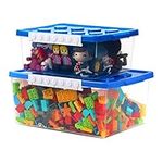 Winter Shore Blue Brick Style Large & Small Toys Bins [2 Pack] - Clear Toy Organiser Chests with Snap-Lock Lids - Kids Storage Box for Organising Lego Blocks, Puzzles, Stationary, Arts & Crafts