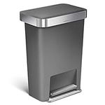 simplehuman CW1386CB 45L Rectangular Pedal Bin with Liner Pocket, Silent Soft Close Lid, Strong Wide Steel Pedal, Stabiliser Bar, Internal Hinge, Grey Plastic, W 47.0cm x H 63.5cm x D 32.0cm