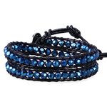 KELITCH Crystal Gems Beaded 2 Wrap Bracelets Handmade Boho Charm Bangle (Blue)