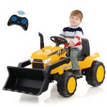 OLAKIDS Kids Ride on Car, 12V Electric Excavator Vehicle Construction Truck with Remote Control, Adjustable Bucket, Toddlers Battery Powered Bulldozer Tractor with 2 Speeds, Music, Bluetooth, USB, MP3