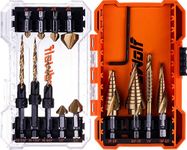 NordWolf 13-Piece HSS Titanium Hex Shank Spiral Flute Step Drill, 82-Degree 3 Flutes Countersink & Tapered Drill 4 Cutters Countersink and Saw Drill Bit Set in Storage Case