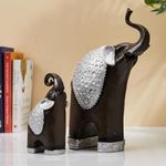 amazon basics Thai Style Elephant Figurines Mother & Child Elephant Fengshui Resin Sculptures for Home Decor Ornament (Set of 2, Brown and Silver)