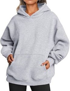 Zeagoo Sweat à capuche pour femme - Col rond - Manches longues - Automne - Décontracté - Couleur unie - Avec poches - Léger et confortable, gris clair, XL