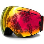 JULI OTG Ski Goggles,Frameless Over Glasses Skiing Snow Goggles for Men Women & Youth - 100% UV Protection Dual Lens (Black Frame+VLT 25.4% Brown Len with REVO Red)