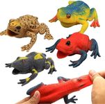 6 Pcs 4.5 Inch Frog Toys, Super Stretches Assorted Rubber Frog Sets with Material TPR,Realistic Frog Figure Toys for Boy Kids Bathtub Bath Time Toy, Decor for Your Animal Party, Birthdays Gift Choice