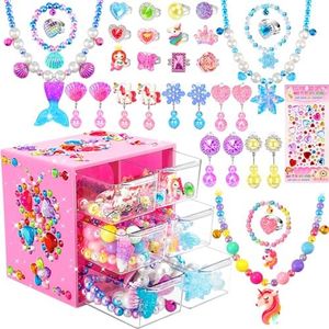 Jewelry Toys-for-Girls,Toddler Girls Toys Age 6-8 Years Old Kids Costume Jewelry,Unicorn Mermaid Frozen Themed Princess Necklaces Bracelet Kit for Dress Up Pretend Play Girl Christmas Birthday Gifts