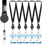 Lanyard with ID Holder (5 Pack) 20" Flat Polyester ID Lanyard with Retractable Badge Reel & Vertical Name Badge Holder for Offices ID, School ID, Driver Licence (5)