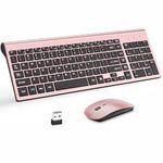 Wireless Keyboard and Mouse with Mouse Pad Ultra Slim Combo, MOOJAY 2.4G USB Quiet Compact Scissor Switch Keyboard Mice Set with Cover, 2 AA and 2 AAA Batteries, for Laptop/PC/Windows-Rose Gold Black