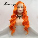 Xiweiya Wigs Mixed Orange Synthetic Lace Front Wigs Loose Wave Hair Long Hair Wigs Heat Resistant Fiber Women Hair Cosplay Wigs Side Parting