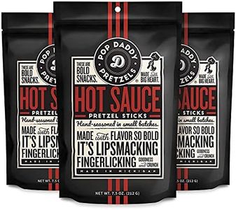 Pop Daddy Flavored Pretzels Sticks, Healthy Gourmet Pretzels Snacks, 7.5oz Individual Bags, 3 Pack, Hot Sauce