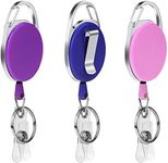 AOMIG 3PCS Retractable Badge Reel with Carabiner Badge Holder, Badge Reels Retractable Heavy Duty with Carabiner Reel Clip and Ring, Badge Holders for ID Card Key Keychain(Pink&Purple&Blue)