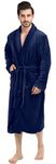 NY Threads Luxurious Men's Shawl Collar Fleece Bathrobe Spa Robe (Small/Medium, Navy)