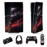 PlayVital Full Set Skin Sticker for ps5 Slim Console Digital Edition (The New Smaller Design), Vinyl Skin Decal Cover for ps5 Controller & Headset & Charging Station & Media Remote - Abyss Knight