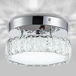 Crystal Ceiling Light Fixture Mini Chandelier with Crystals Semi Flush Mount Chandelier LED Modern Ceiling Light for Bedroom Hallway Bathroom Entryway Foyer Kitchen