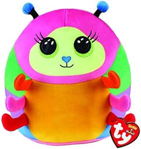 Ty Squishy Beanies - Nessa il Bruco Multicolore, Morbido Cuscino di Peluche con Occhioni Verdi Glitter, Idea Regalo per Grandi e Piccini, Tutti da Collezionare - 22 cm - T39237