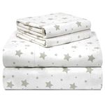 pointehaven 180 GSM Velvet Feel Luxury 100% Cotton Printed Flannel Sheet Set, Full, Stars - Warm & Cozy - Pre-Shrunk -Deep Pockets - Elastic All Around-Comfy Double Brushed -