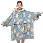 IvyH Oversized Hoodie Blanket, 2 Pocket Soft Sherpa Wearable Hooded Sweatshirt Grey