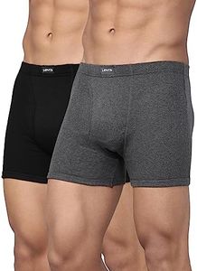 Levi's Men's Cotton Style #010 Comfort Regular Fit Solid Boxer (Pack of 2) (#010-BOXER Brief-DK GMEL/BLK-P2_Dark Grey Melange, Black_L)