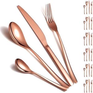 ReaNea Set di posate 24 pezzi Servizio per 6, set di posate placcatura in titanio oro rosa Include coltelli da tavola, cucchiai da tavola, forchette da tavola, cucchiaini