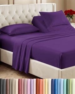 Flex Top Split Head King 4 Piece Sheet Set - Comfy Breathable & Cooling Bed Sheets Set - Hotel Luxury Bedding for Women, Men, Kids, Teens, Boys & Girls - Deep Pockets, Ultra-Soft - Oeko-Tex - Purple
