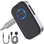 Bluetooth Car Adapter, WOCBUY 3.5mm AUX Bluetooth Receiver for Music Streaming, Wireless Music Audio Adapter with Built-in Mic, Home Stereo, Speakers (Handsfree Car Kits, 16H Playtime, Dual Link)