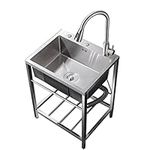 Commercial Kitchen Sink Single Bowl, Free Standing Stainless Steel Washing Station with Water Faucet, Utility Outdoor Sink for Washing, Heavy Duty Restaurant Sink for Laundry Backyard Home (Size : 55