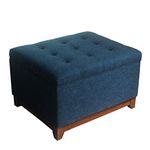 Homepop Home Decor | Upholstered Chunky Tufted Square Storage Ottoman| Hinged Lid Ottoman with Storage for Living Room & Bedroom, Blue