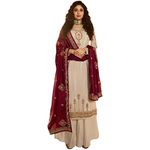 stylishfashion South Asian Wear Stitched Embroidered Salwar Kameez Plazzo Suit Ethnic Wear Indian Pakistani Dresses, Beige, 42