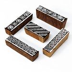 Hashcart | Set of 5 | Handmade Border Design Wooden Printing Stamps for Block Printing Stamp, Craft Kids Saree Border DIY Henna Fabric Textile Paper Clay Pottery