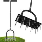 Aerator Lawn Tool Lawn Aerator -Heavy Duty Manual Grass Aerator with 15 Iron Spikes, Height Adjustable, Yard Aerator Tool for Lawn（Black）