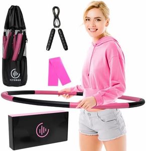 Fiteroc Weighted Fitness Hula Hoop Adult Beginner - 2.8 lb Weighted Hula Hoop for Adults - Detachable and Portable - Exercise Holahoop with Jump Rope, Resistance Band and Carry Bag (Black/Pink)