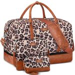 Weekender Bag for Women, Overnight Bag Travel Duffel Bag Weekend Set with Shoe Compartment Carry On Bag Fit 21.5" Laptop, Perfect for Travel/Business(Leopard)