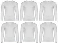 6 x Mens Thermal Long Johns Top Bottom Underwear Trousers T Shirt Set S M L XL (White Full Sleeve, L)