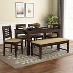 LIZZAWOOD® Solid Sheesham Wood Wooden Dining Table with 4 Chairs & 1 Bench Solid Wood 6 Seater Dining Set | Living Room Dining Set (6 Seater Urban, Walnut 1)