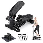 Tohoyard Steppers for Exercise, Mini Stepper with LCD Monitor, Quiet Fitness Stepper with Resistance Bands, Gym Stair Stepper for Home Workout, Legs Arm Full Body Training, Black#2148