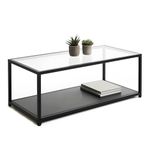 QLLY Rectangle Coffee Table with Glass Top for Living Room, 2-Tier Cocktail Table, Center Table with Shelf, Black Steel Frame, Industrial Style (White Transparent, 39.4"/100cm)…