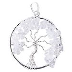 EDMIRIA Healing Tree of Life Wire Wrapped Link Pendant Necklace With Wax cord Reiki Natural Stone Crystal Gemstone Beads for Women Men Girl Boy Meditation (Clear Quartz)