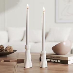 SCBLOOM Taper Candle Holders for Candlesticks Ceramic Candle Stick Candle Holder- Set of 2 Decorative Candle Stand for Wedding Decor,Dinner Party and Table Centerpieces,Housewarming Gift White