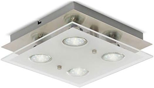 B.K.Licht - Lámpara plafón LED de forma cuadrada con 4 focos y de cristal para interiores con diseño elegante y discreto de luz blanca cálida, 3W y 250 lúmenes, 3000K, color níquel mate