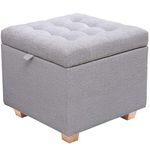 LEITING Large Storage Ottoman Toy Box Chair Seat Foot Stool Footstool Footrest Cube Pouffe Upholstered with Linen Fabric Cover (Grey-B2)