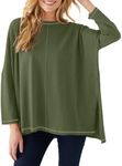 Imily Bela Womens Oversized T Shirts Long Sleeve Tees for Women Crew Neck Casual Fall Cotton Tunic Tops Loose Fit 2024 Army Green