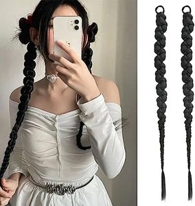 Extensiones Trenza 60cm Extensiones de Pelo Cola de Caballo Simulación Trenza de Pelo Sintetico Postizo Coleta Trenzada Negro Trenzas Postizas Accesorios para el Pelo 2 Piezas
