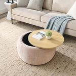 PREDELLA Debe Round Coffee table with Wooden Top, Storage Ottoman Tables for Living Room, Centre Tables, Tea Tables, Farmhouse, Wood Drum Coffee Table (Pink)