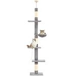 PAWSCRAT Cat Tree 5-Tier Floor to Ceiling Cat Tower with Cozy Hammock, 89-109 Inch Adjustable Height, Sisal Cat Scratching Post Updated Platforms Provide Cats Vertical Enrichment to Jump and Climb